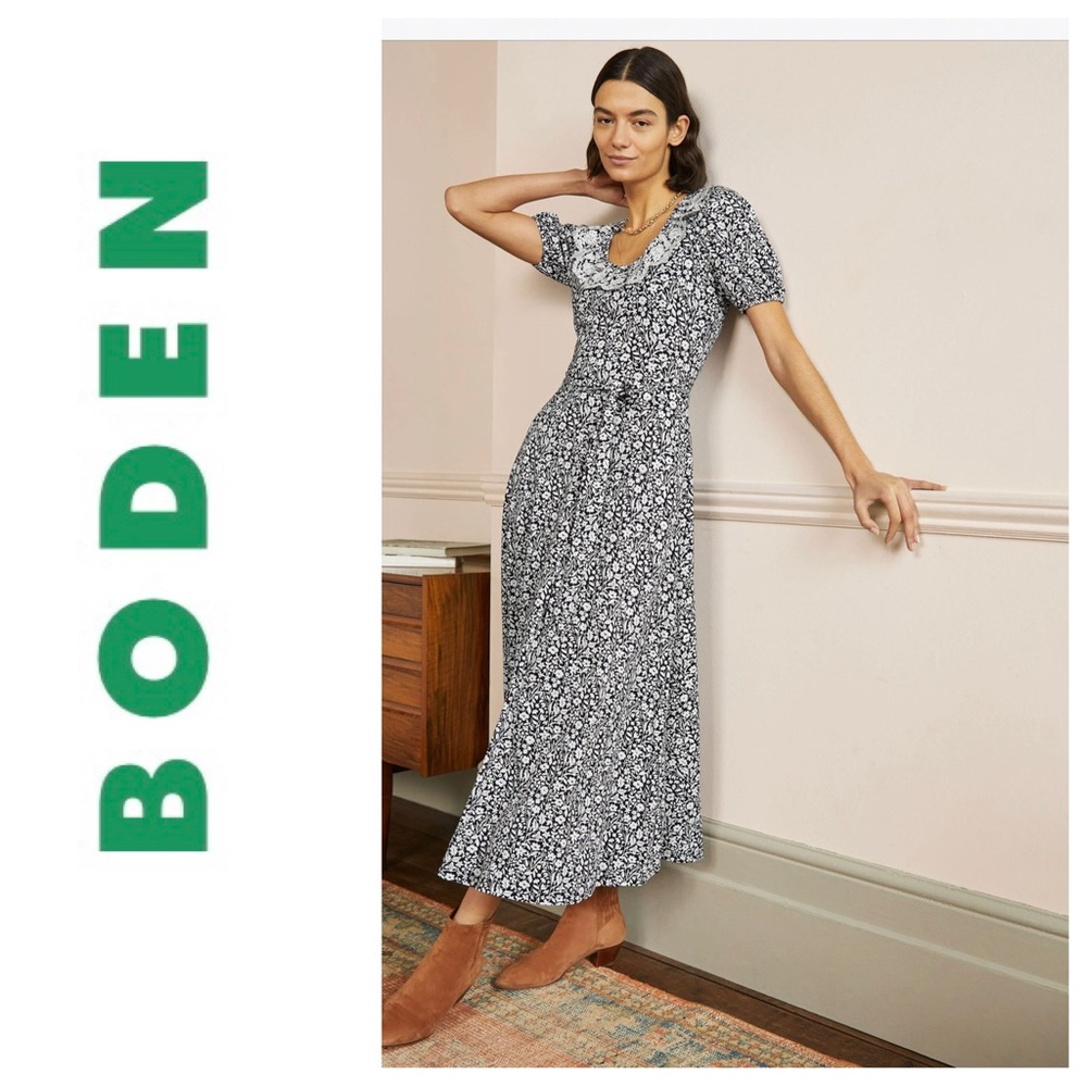 Boden Eyelet Trim Detail Jersey Midi Dress